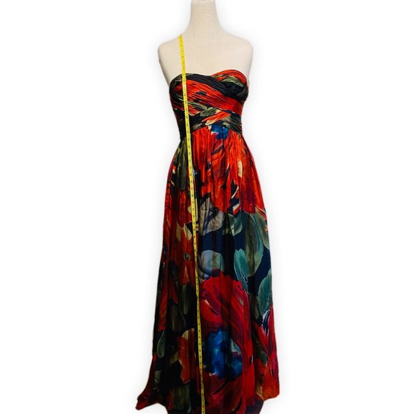 Silk Multicolor  Floral Gown Strapless Formal Dress - Picture 8 of 8